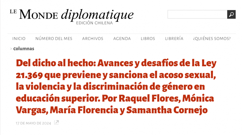Del dicho al hecho: Avances y desafíos de la Ley 21.369 que previene y sanciona el acoso sexual, la violencia y la discriminación de género en educación superior.